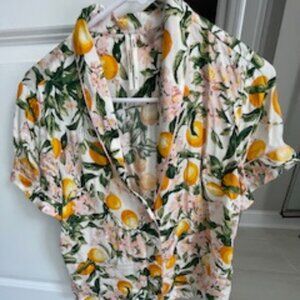 Anthropologie Lemon Print Silky Pajama Top